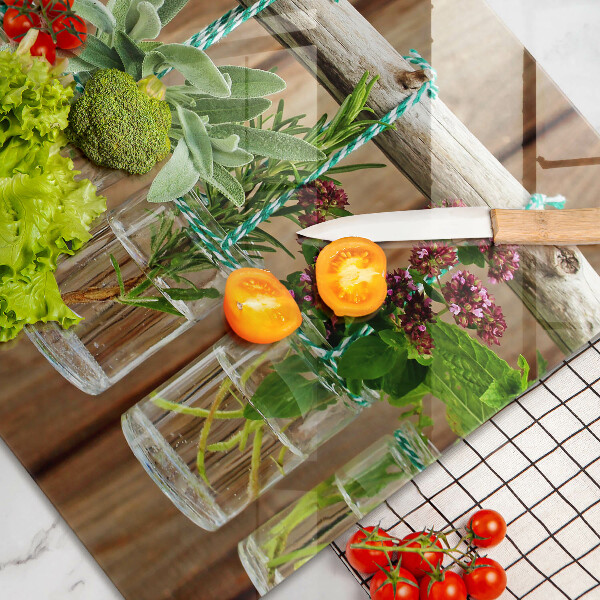 Tabla de cortar de vidrio Plantas de hierbas vintage