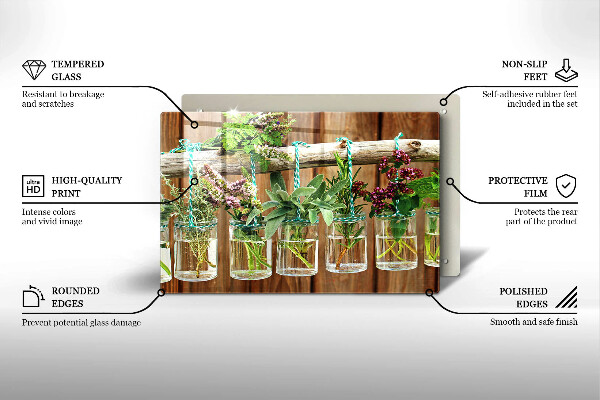 Tabla de cortar de vidrio Plantas de hierbas vintage