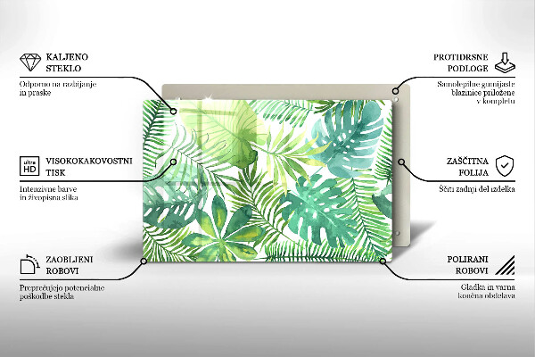 Tabla de cortar de vidrio Hojas boho acuarela