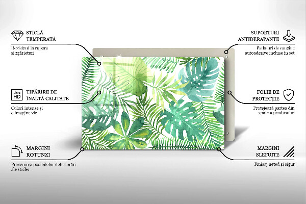 Tabla de cortar de vidrio Hojas boho acuarela