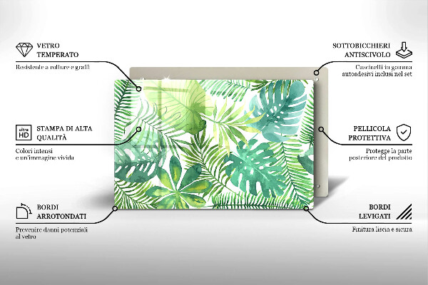 Tabla de cortar de vidrio Hojas boho acuarela