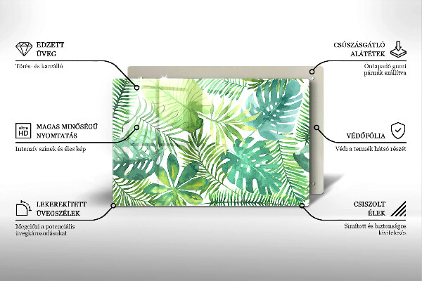 Tabla de cortar de vidrio Hojas boho acuarela