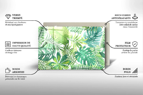 Tabla de cortar de vidrio Hojas boho acuarela