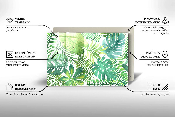 Tabla de cortar de vidrio Hojas boho acuarela