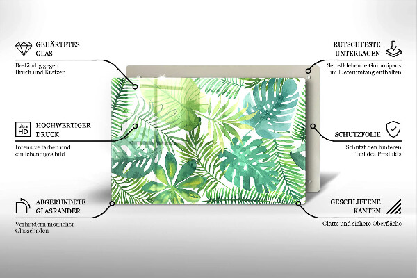 Tabla de cortar de vidrio Hojas boho acuarela