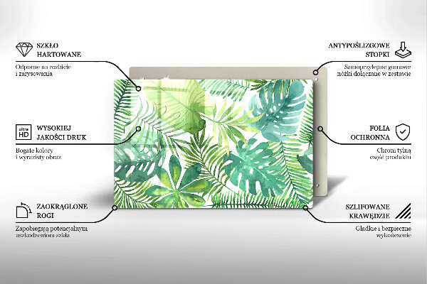 Tabla de cortar de vidrio Hojas boho acuarela