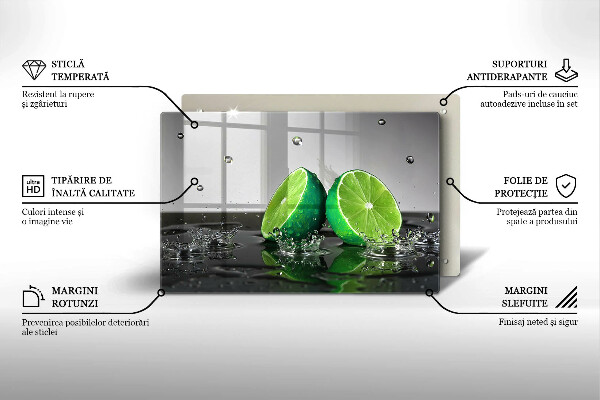 Tabla de cortar de vidrio Limas jugosas y agua