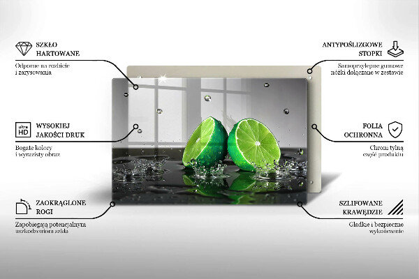 Tabla de cortar de vidrio Limas jugosas y agua