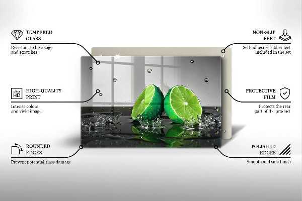 Tabla de cortar de vidrio Limas jugosas y agua