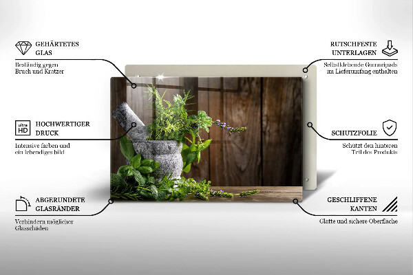 Tabla de cortar de vidrio Plantas hierbas y madera