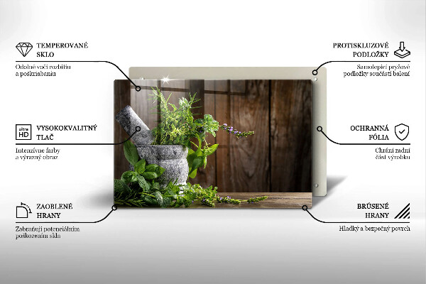 Tabla de cortar de vidrio Plantas hierbas y madera
