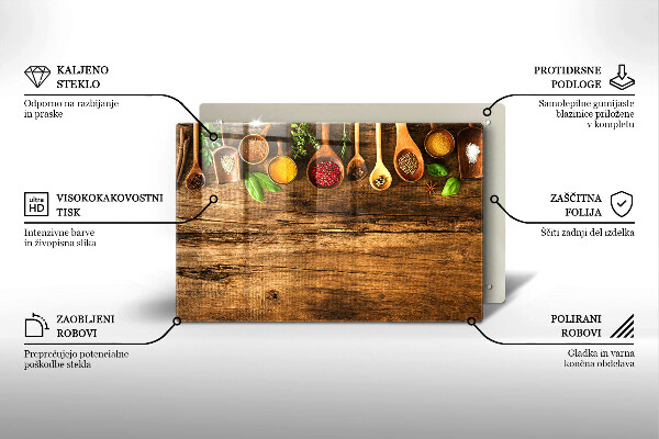 Tabla de cortar de vidrio Cucharas de madera de especias