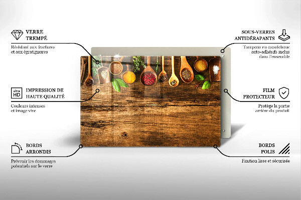 Tabla de cortar de vidrio Cucharas de madera de especias