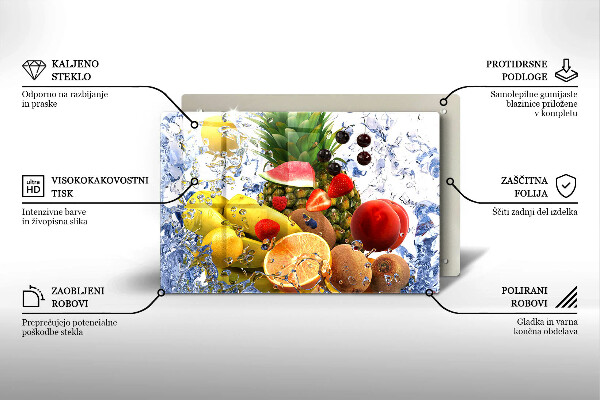 Tabla de cortar de vidrio Fruta jugosa y agua