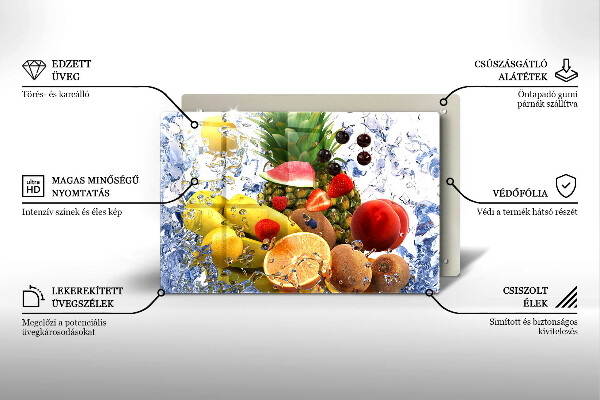 Tabla de cortar de vidrio Fruta jugosa y agua