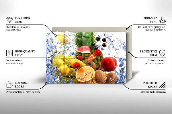 Tabla de cortar de vidrio Fruta jugosa y agua