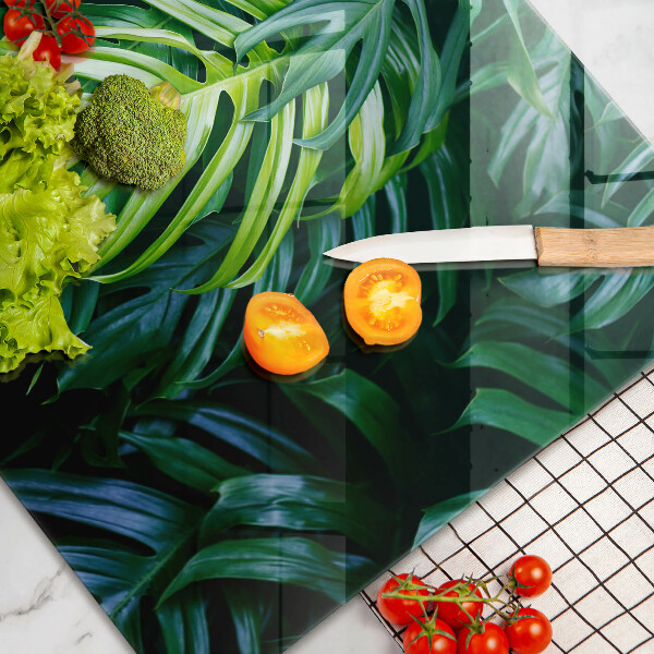 Tabla de cortar de vidrio Hojas de monstera salvaje