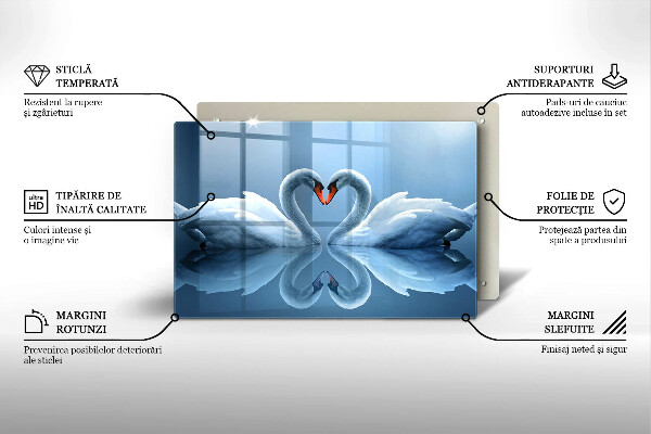 Tabla de cortar de vidrio Dos corazones de cisne