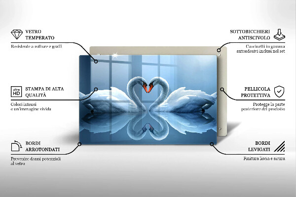 Tabla de cortar de vidrio Dos corazones de cisne
