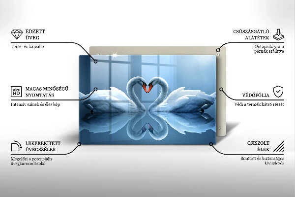 Tabla de cortar de vidrio Dos corazones de cisne