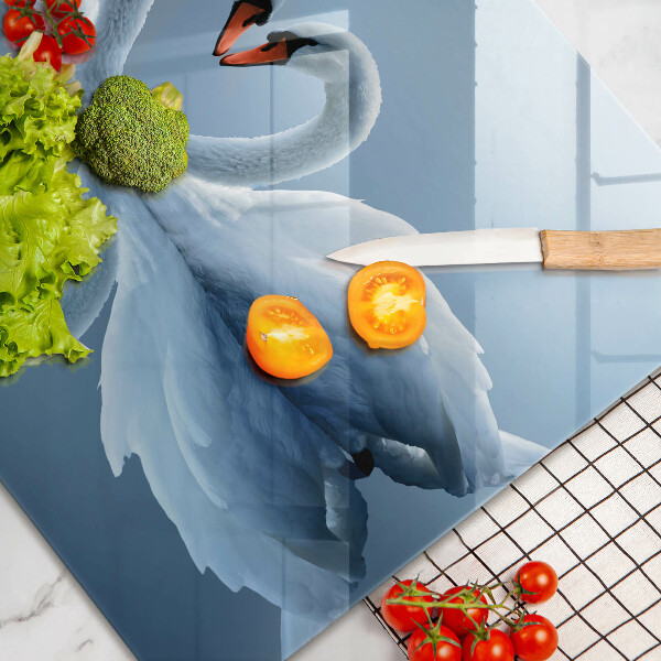 Tabla de cortar de vidrio Dos corazones de cisne