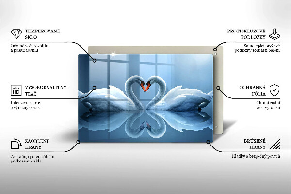 Tabla de cortar de vidrio Dos corazones de cisne