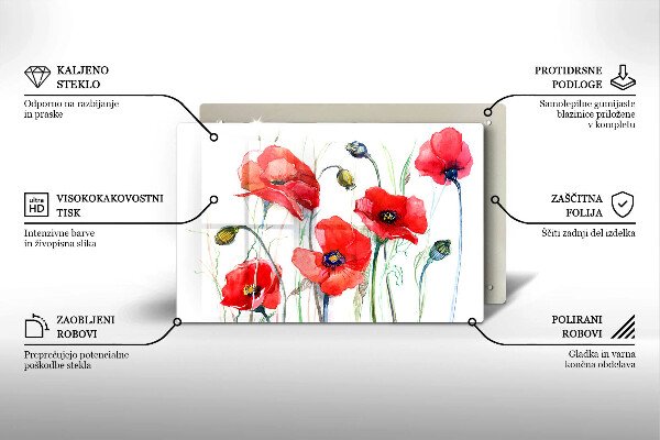 Tabla de cortar de vidrio Flores de amapolas rojas