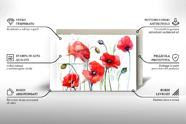 Tabla de cortar de vidrio Flores de amapolas rojas