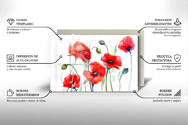 Tabla de cortar de vidrio Flores de amapolas rojas