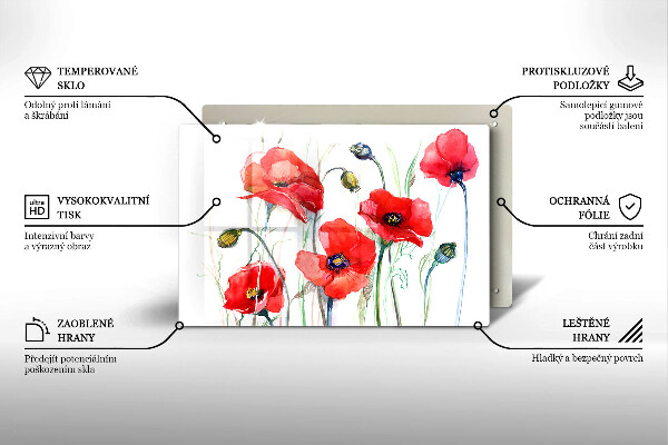 Tabla de cortar de vidrio Flores de amapolas rojas