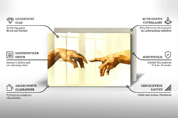 Tabla de cortar de vidrio Creación de las manos de adán