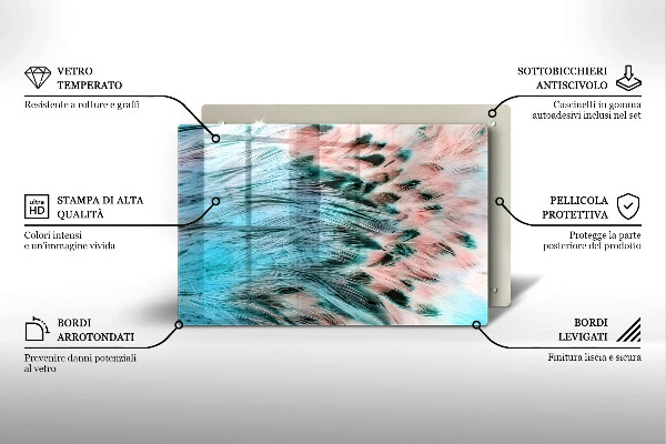Tabla de cortar de vidrio Plumas de pájaro boho