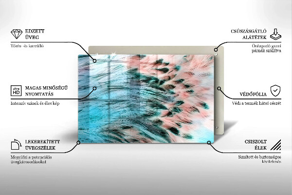 Tabla de cortar de vidrio Plumas de pájaro boho