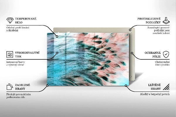 Tabla de cortar de vidrio Plumas de pájaro boho