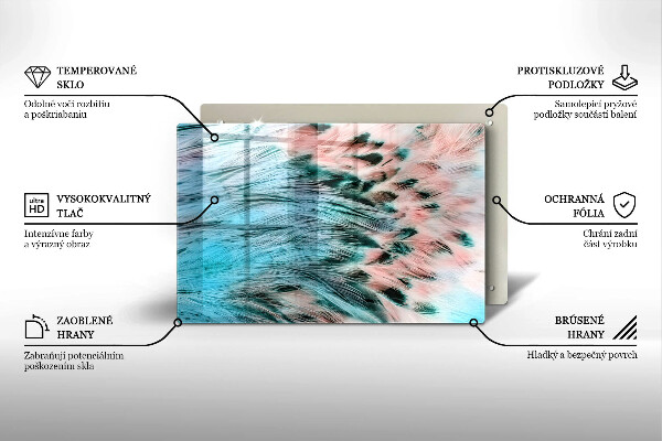 Tabla de cortar de vidrio Plumas de pájaro boho