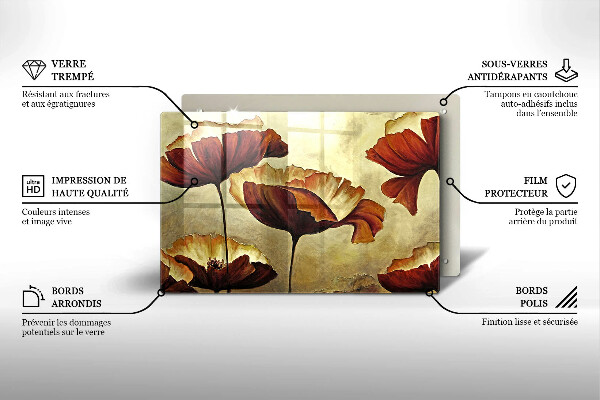 Tabla de cortar de vidrio Flores boho pintadas