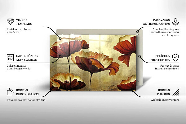 Tabla de cortar de vidrio Flores boho pintadas