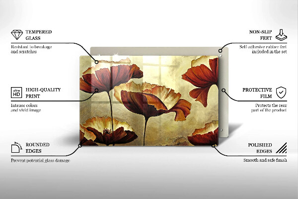 Tabla de cortar de vidrio Flores boho pintadas