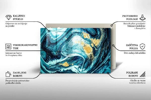 Tabla de cortar de vidrio Abstracción de oro azul