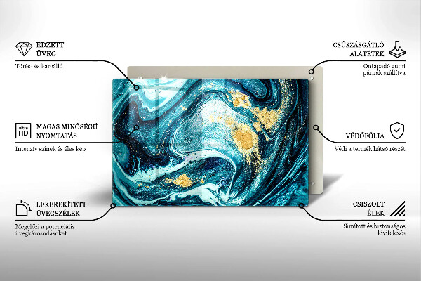 Tabla de cortar de vidrio Abstracción de oro azul