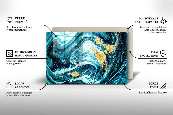 Tabla de cortar de vidrio Abstracción de oro azul