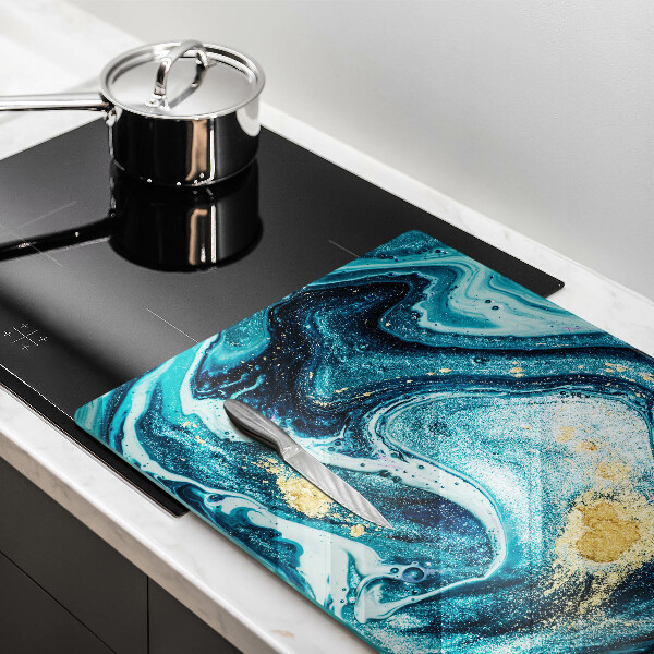 Tabla de cortar de vidrio Abstracción de oro azul