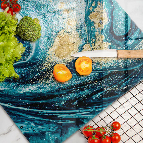 Tabla de cortar de vidrio Abstracción de oro azul