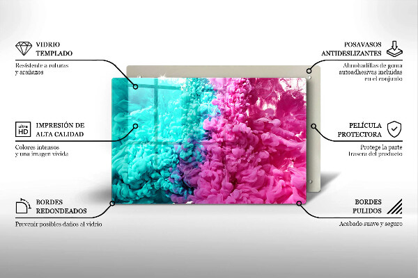 Tabla de cortar de vidrio Humo rosa turquesa