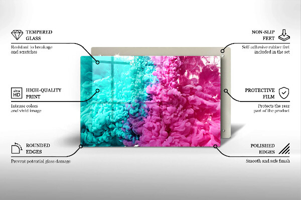Tabla de cortar de vidrio Humo rosa turquesa