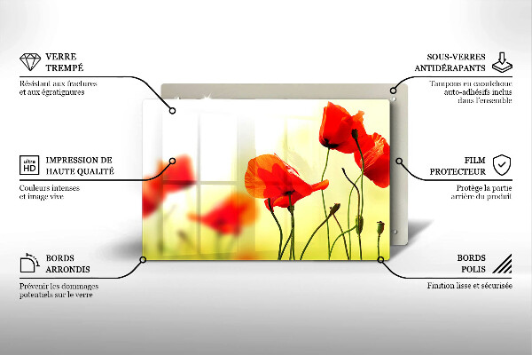 Tabla de cortar de vidrio Flores de amapolas rojas