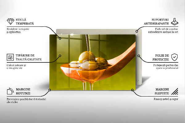 Tabla de cortar de vidrio Aceite de oliva y aceitunas