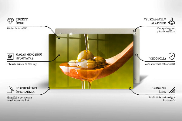 Tabla de cortar de vidrio Aceite de oliva y aceitunas