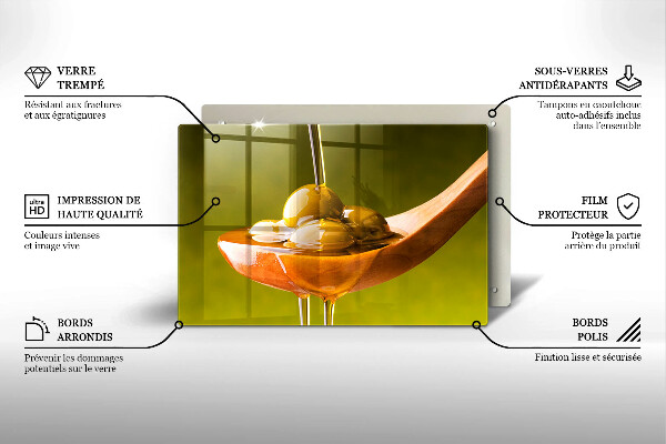 Tabla de cortar de vidrio Aceite de oliva y aceitunas