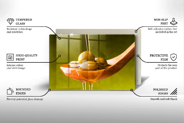 Tabla de cortar de vidrio Aceite de oliva y aceitunas